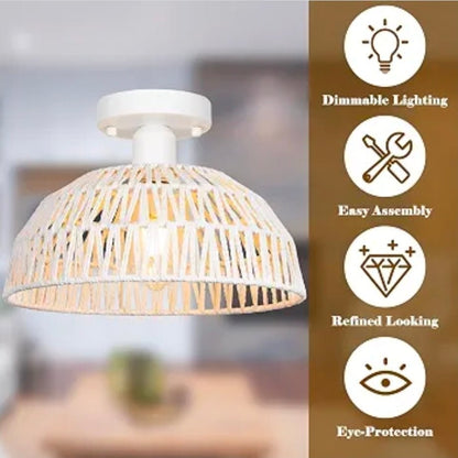 Handmade Wicker Ceiling Lights 2 Pack, Farmhouse Rustic Chandelier Lighting Set - Horizon Endless