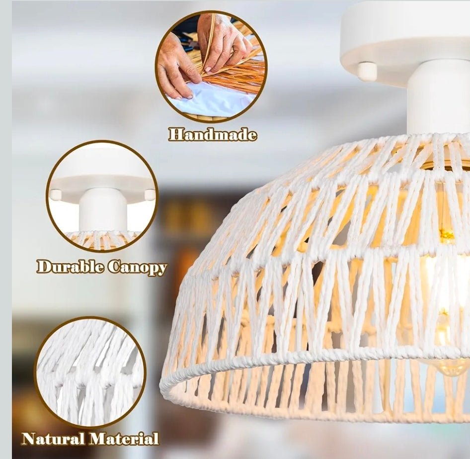 Handmade Wicker Ceiling Lights 2 Pack, Farmhouse Rustic Chandelier Lighting Set - Horizon Endless