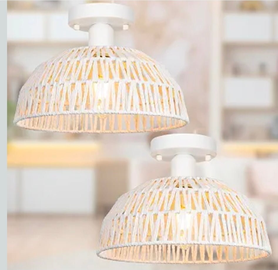 Handmade Wicker Ceiling Lights 2 Pack, Farmhouse Rustic Chandelier Lighting Set - Horizon Endless