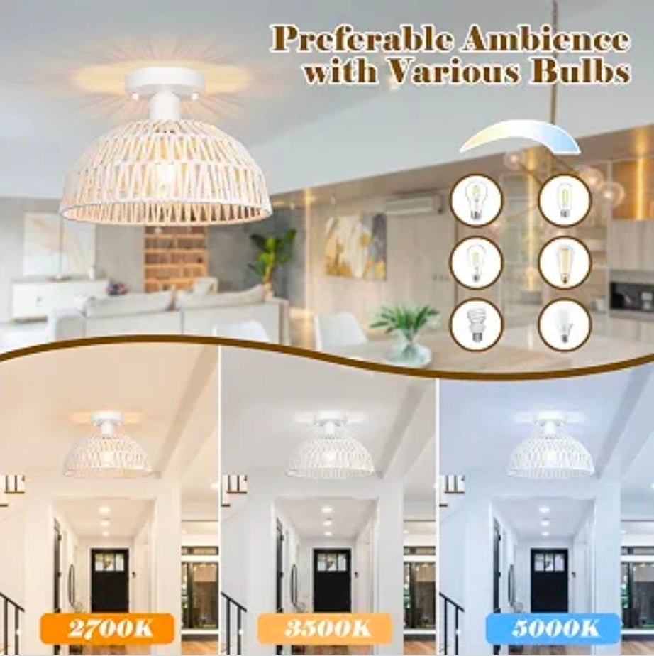Handmade Wicker Ceiling Lights 2 Pack, Farmhouse Rustic Chandelier Lighting Set - Horizon Endless