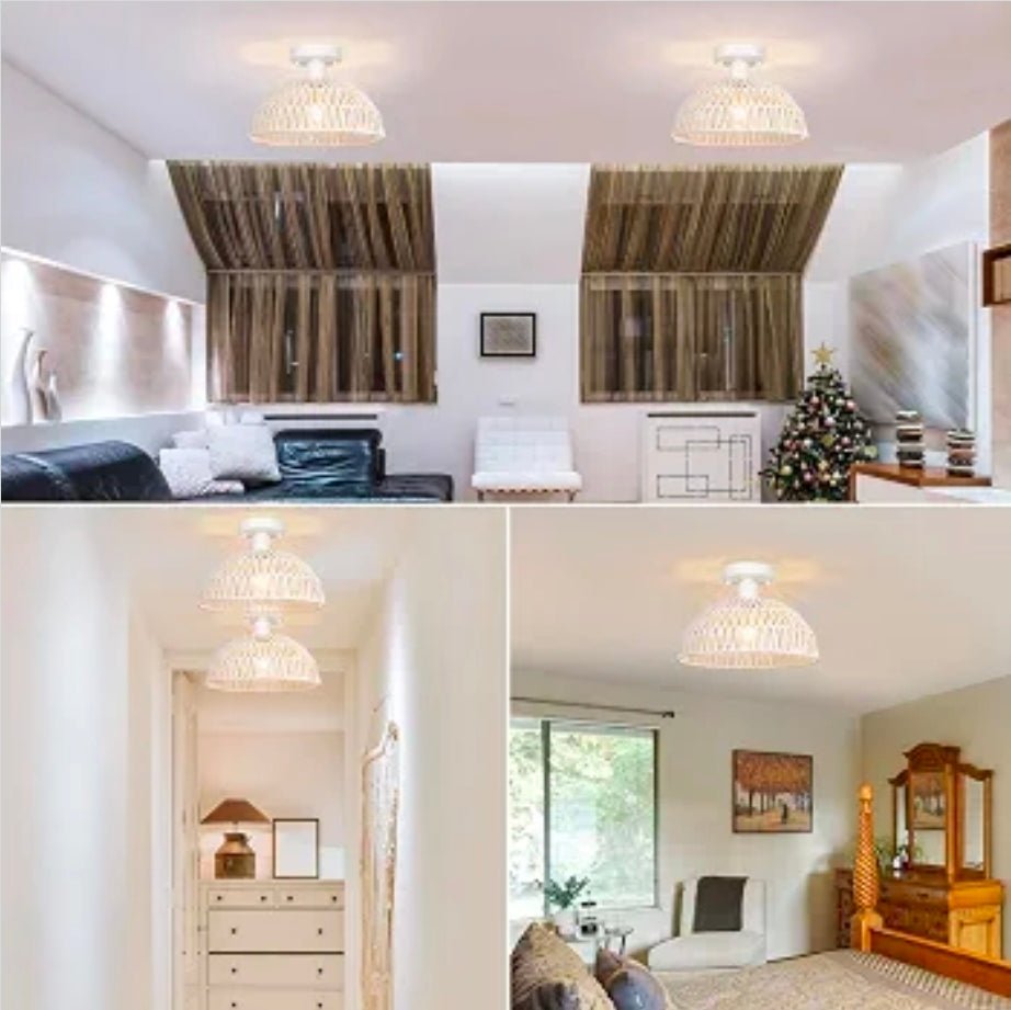 Handmade Wicker Ceiling Lights 2 Pack, Farmhouse Rustic Chandelier Lighting Set - Horizon Endless