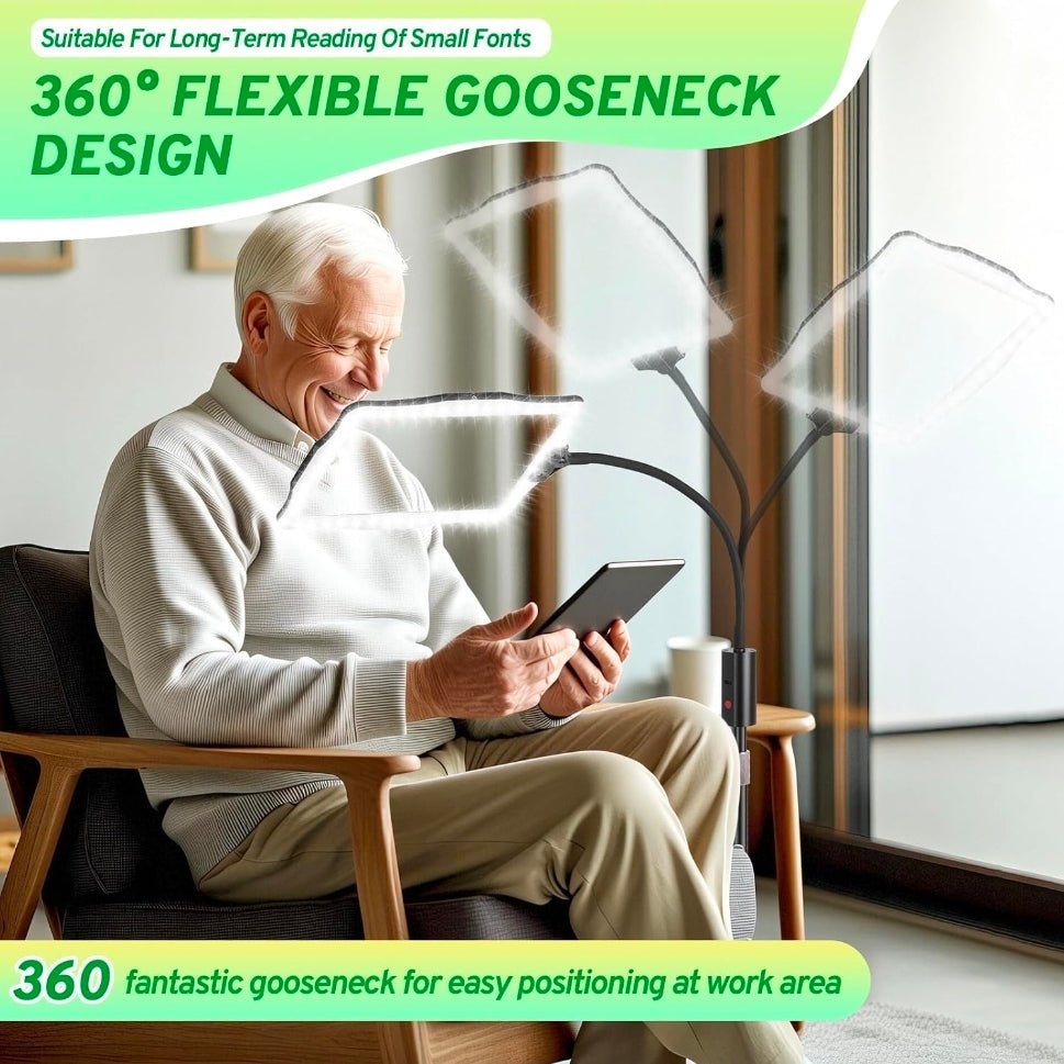 Hands-Free Floor Magnifying Glass with Light and Stand 48-LEDs Lighted Magnifying Lamp with 360° Flexible Gooseneck for Reading Close Work Repair Crafts - Horizon Endless