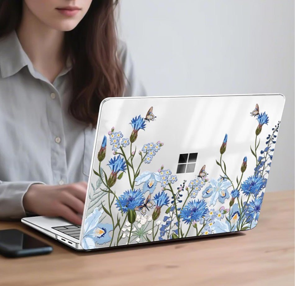 Hard Case Compatible with Microsoft Surface Laptop 13 Inch 2025 Copilot+ PC Model 2095 Hard Shell Cover Tropical Blue Flowers - Horizon Endless