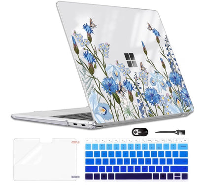 Hard Case Compatible with Microsoft Surface Laptop 13 Inch 2025 Copilot+ PC Model 2095 Hard Shell Cover Tropical Blue Flowers - Horizon Endless