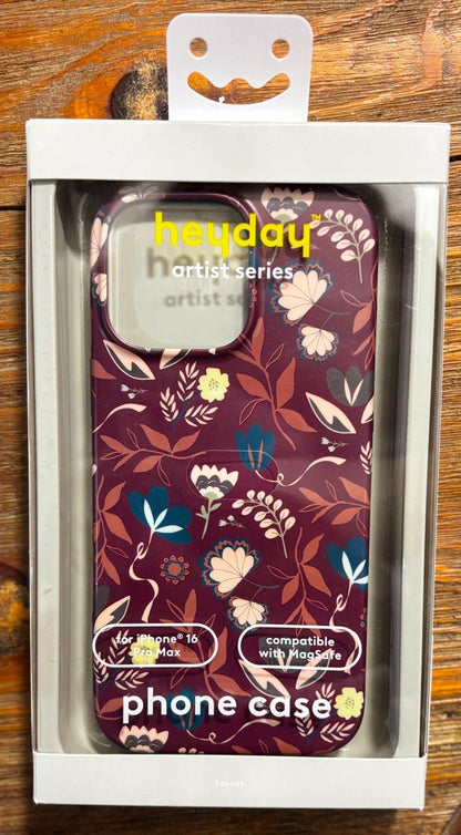 Heyday Artist Series IPhone 16 Pro Max Case MagSafe Floral Print Burgundy Cover - Horizon Endless