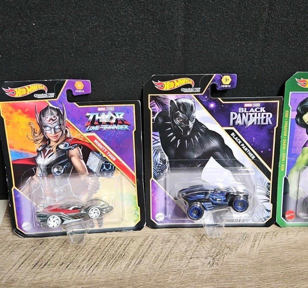Hot Wheels Marvel Black Panther Thor She Hulk Hulk Car Versions New 4pk Sealed - Horizon Endless