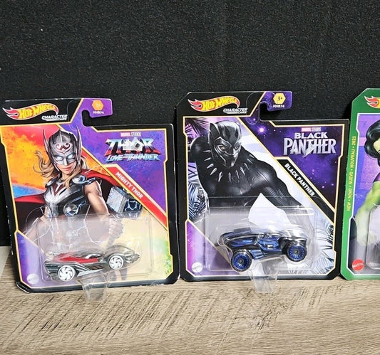 Hot Wheels Marvel Black Panther Thor She Hulk Hulk Car Versions New 4pk Sealed - Horizon Endless