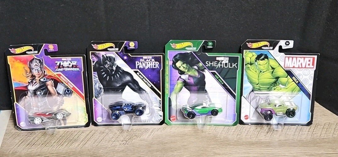 Hot Wheels Marvel Black Panther Thor She Hulk Hulk Car Versions New 4pk Sealed - Horizon Endless