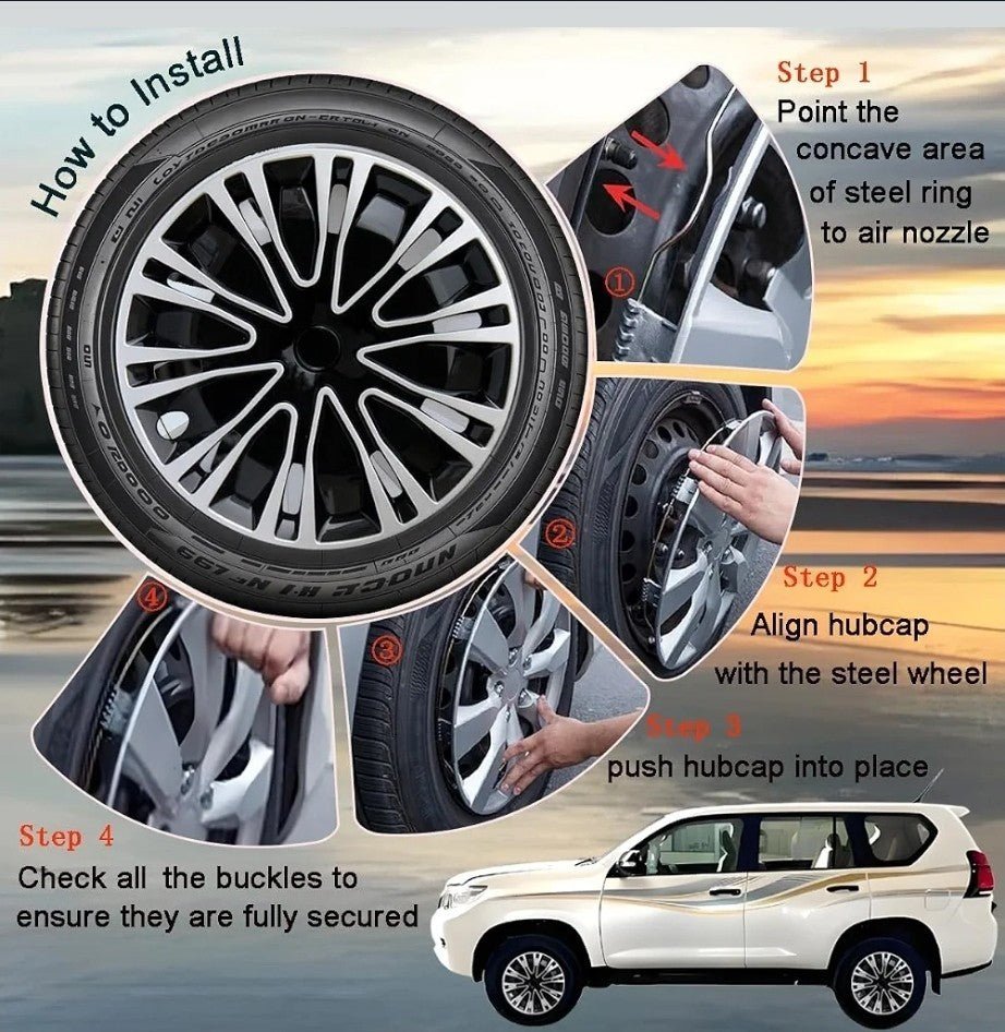 Hubcap Wheel Cover Replacement R16 Hub Caps Universal 16-inch Black And Silver - Horizon Endless