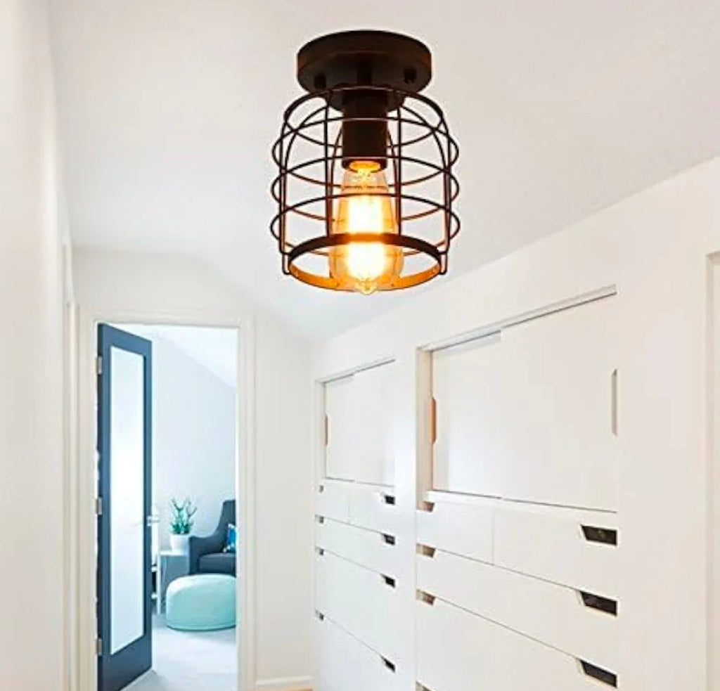 Vintage Industrial Black Metal Ceiling Light, Flush Mount Lighting Fixture, Pack of 2 - Horizon Endless
