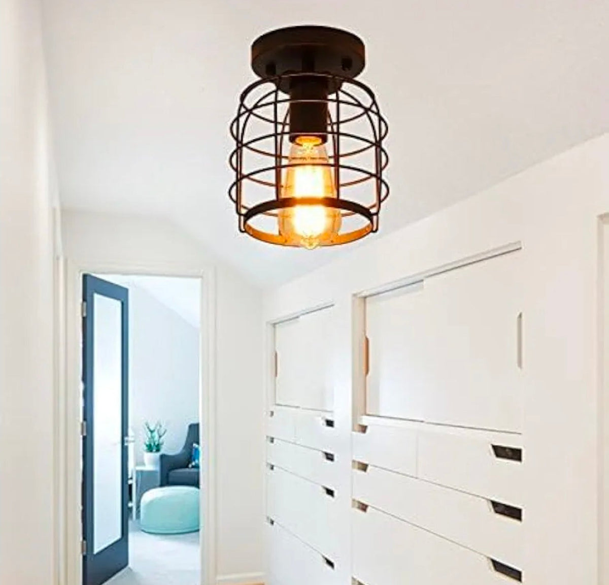 Vintage Industrial Black Metal Ceiling Light, Flush Mount Lighting Fixture, Pack of 2 - Horizon Endless