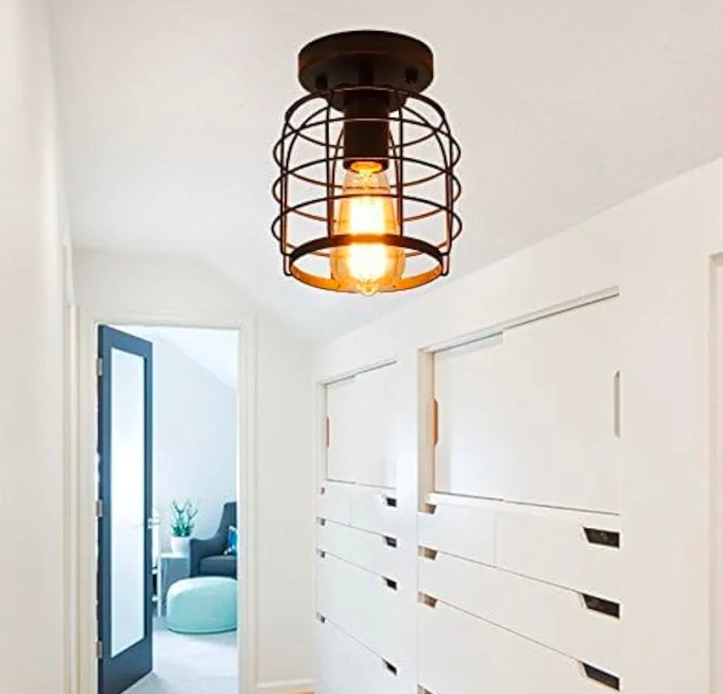 Vintage Industrial Black Metal Ceiling Light, Flush Mount Lighting Fixture, Pack of 2 - Horizon Endless