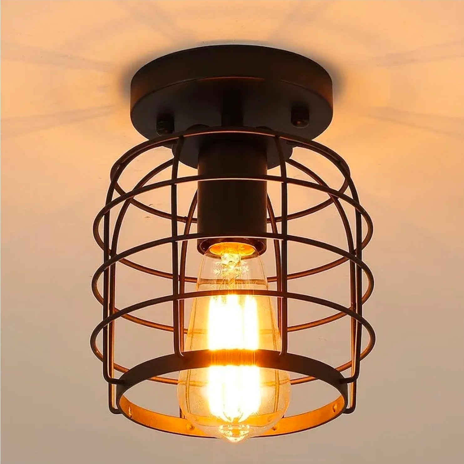 Vintage Industrial Black Metal Ceiling Light, Flush Mount Lighting Fixture, Pack of 2 - Horizon Endless