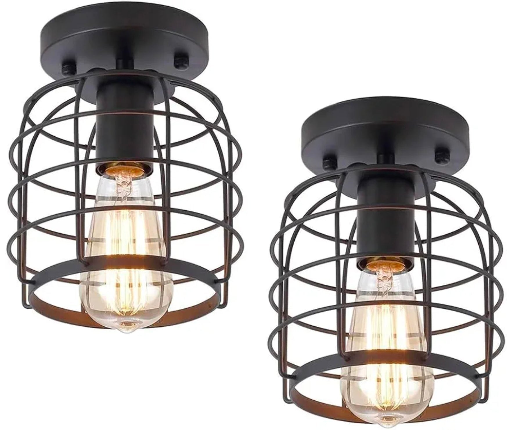 Vintage Industrial Black Metal Ceiling Light, Flush Mount Lighting Fixture, Pack of 2 - Horizon Endless