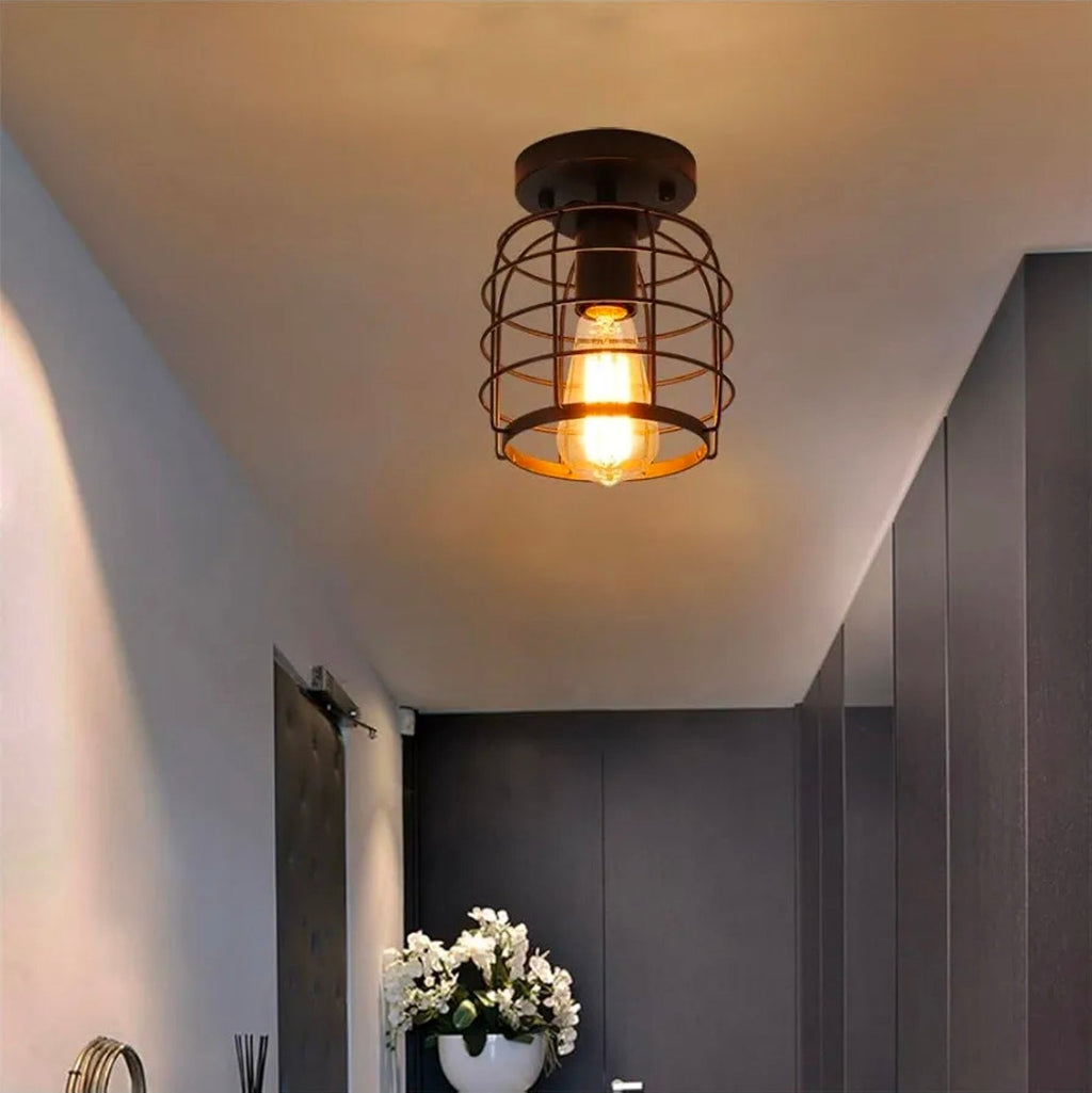 Vintage Industrial Black Metal Ceiling Light, Flush Mount Lighting Fixture, Pack of 2 - Horizon Endless