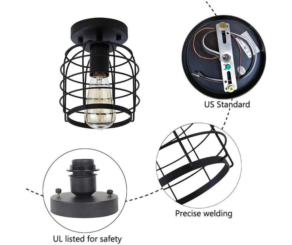 Vintage Industrial Black Metal Ceiling Light, Flush Mount Lighting Fixture, Pack of 2 - Horizon Endless