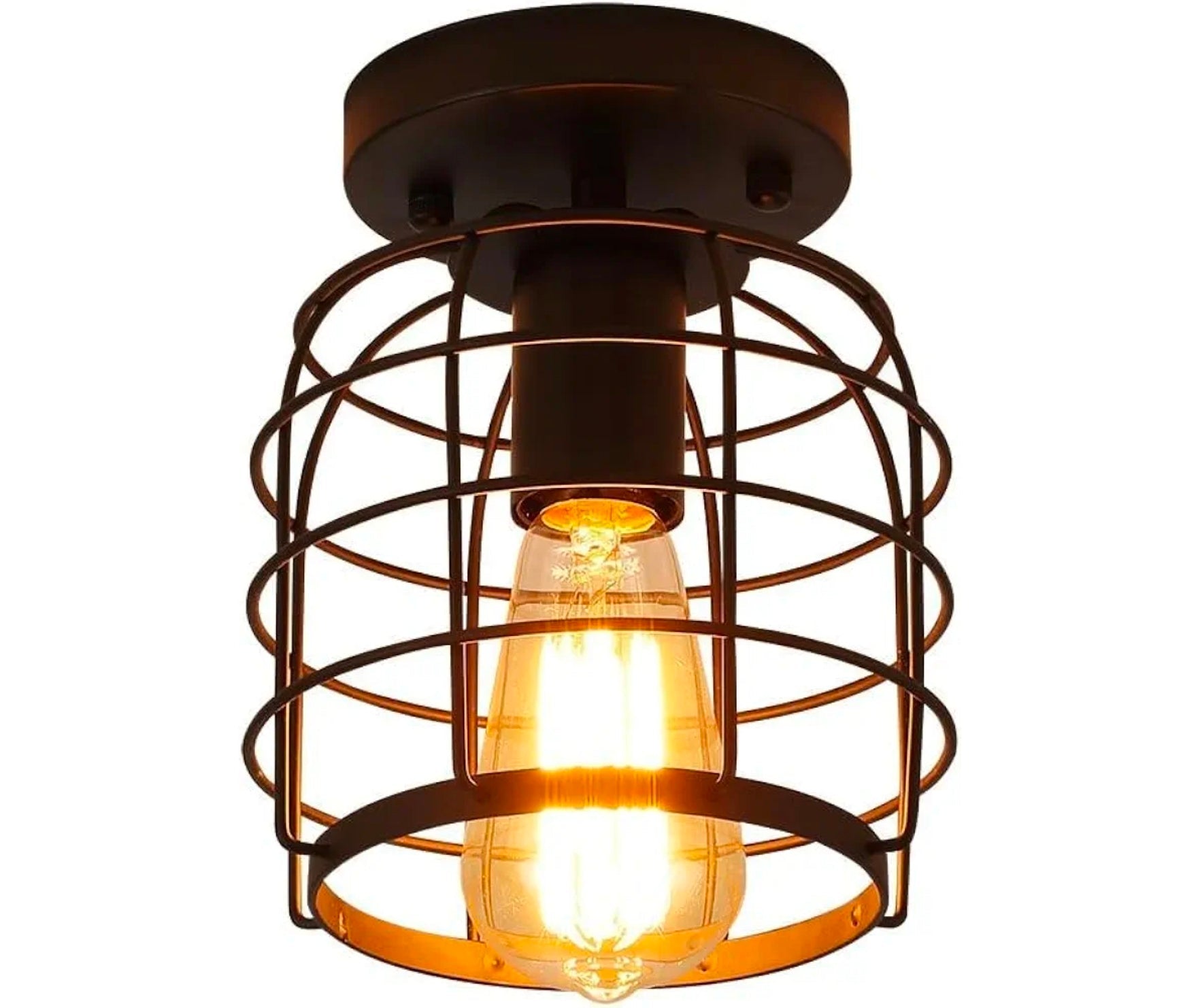 Vintage Industrial Black Metal Ceiling Light, Flush Mount Lighting Fixture, Pack of 2 - Horizon Endless
