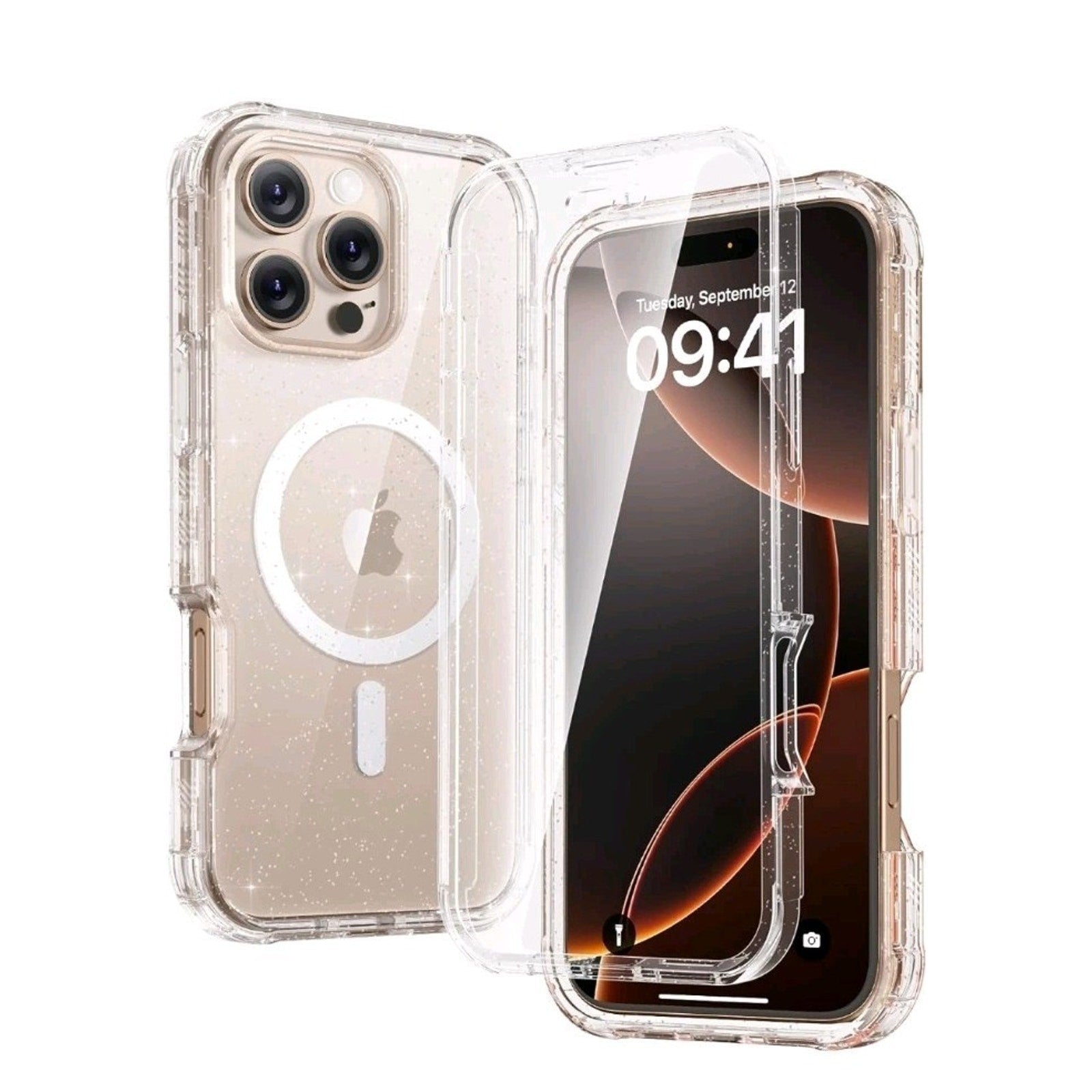 Iphone 16 Pro Mag Case Clear Glitter, with Screen Protector - Horizon Endless