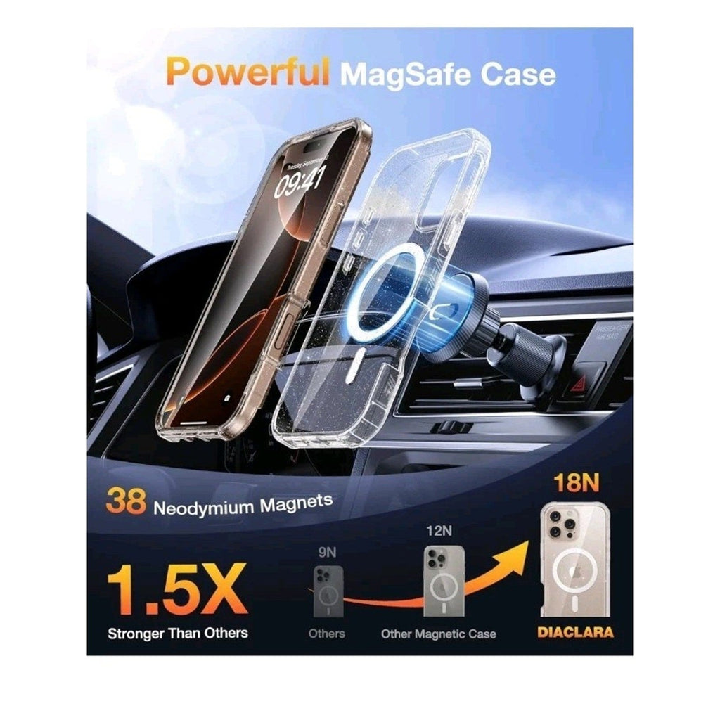 Iphone 16 Pro Mag Case Clear Glitter, with Screen Protector - Horizon Endless
