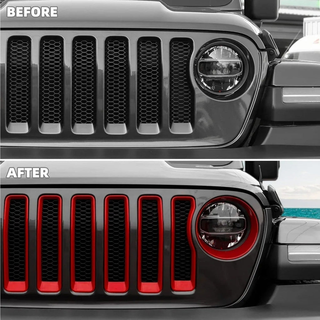 Jeep Wrangler JL JLU Sport 2018-2023 Red Front Headlight & Grille Inserts Trim - Horizon Endless