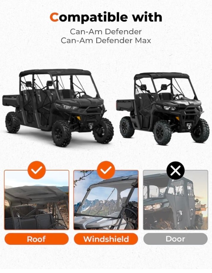 KEMIMOTO Rear View Mirror and Side Mirrors Compatible with Can-Am Defender Breakaway Design, 360° Adjustable, Convex Glass, Roof & Windshield Compatible, No-Drill Installation - Horizon Endless