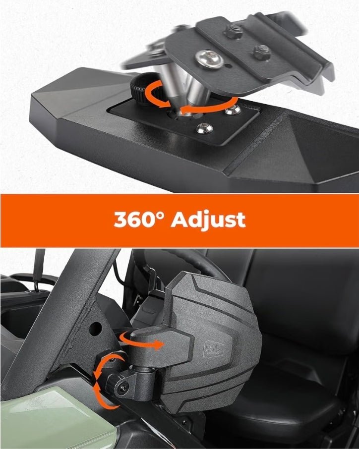 KEMIMOTO Rear View Mirror and Side Mirrors Compatible with Can-Am Defender Breakaway Design, 360° Adjustable, Convex Glass, Roof & Windshield Compatible, No-Drill Installation - Horizon Endless