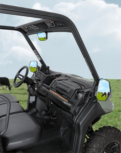 KEMIMOTO Rear View Mirror and Side Mirrors Compatible with Can-Am Defender Breakaway Design, 360° Adjustable, Convex Glass, Roof & Windshield Compatible, No-Drill Installation - Horizon Endless