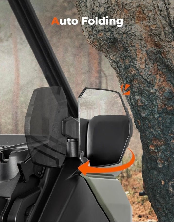KEMIMOTO Rear View Mirror and Side Mirrors Compatible with Can-Am Defender Breakaway Design, 360° Adjustable, Convex Glass, Roof & Windshield Compatible, No-Drill Installation - Horizon Endless