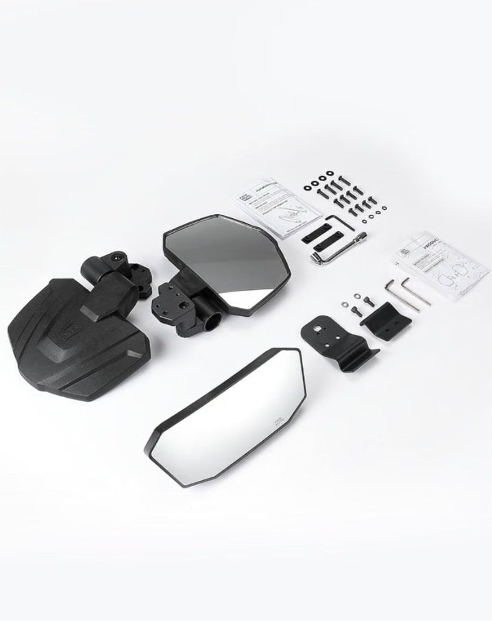 KEMIMOTO Rear View Mirror and Side Mirrors Compatible with Can-Am Defender Breakaway Design, 360° Adjustable, Convex Glass, Roof & Windshield Compatible, No-Drill Installation - Horizon Endless