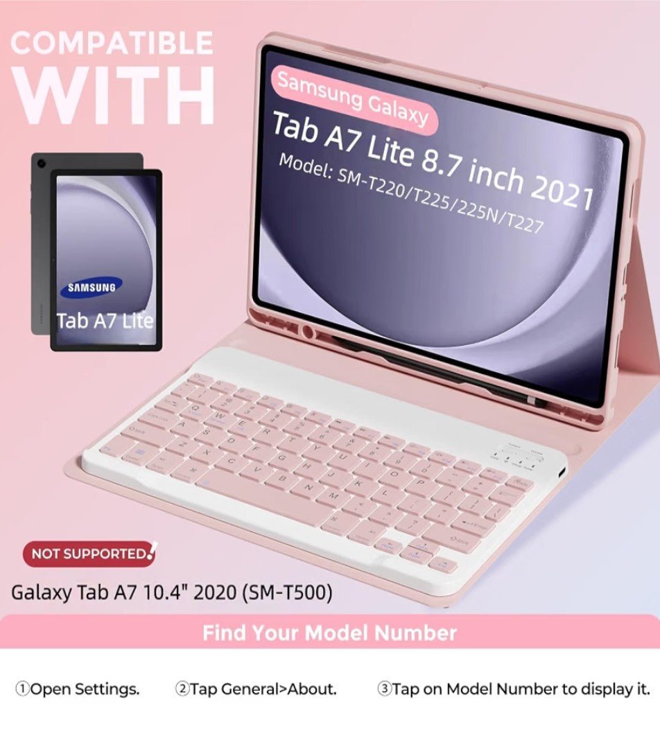 Keyboard Case for Samsung Galaxy Tab A7 Lite 8.7 Inch 2021 | Wireless Bluetooth Keyboard Folio Stand Cover, Protective Case, Pink - Horizon Endless