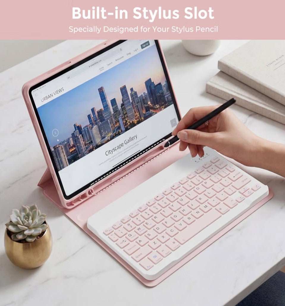 Keyboard Case for Samsung Galaxy Tab A7 Lite 8.7 Inch 2021 | Wireless Bluetooth Keyboard Folio Stand Cover, Protective Case, Pink - Horizon Endless
