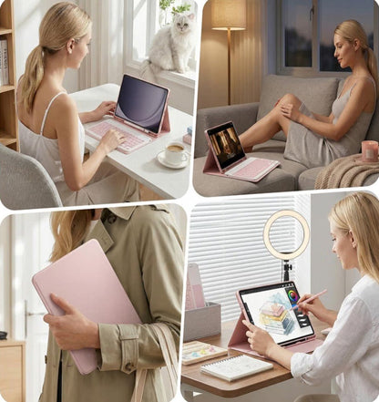 Keyboard Case for Samsung Galaxy Tab A7 Lite 8.7 Inch 2021 | Wireless Bluetooth Keyboard Folio Stand Cover, Protective Case, Pink - Horizon Endless