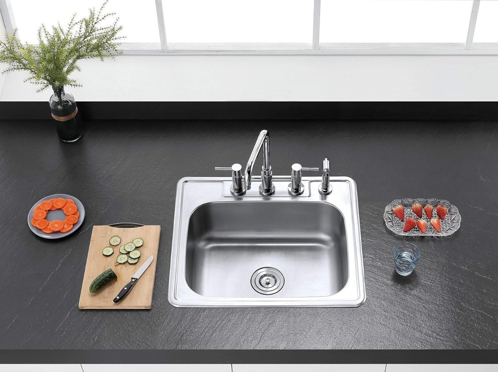 Kingston Bras Gourmetier 22 Gauge 4 Holes Self-Rimming Single Basin Sink 25x22x6 - Horizon Endless