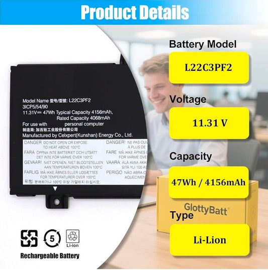L22D3PF2 L22X3PF2 Battery Replacement for Lenovo V14 V15 G4 AMN IdeaPad Slim 3 14IAH8 14IAN8 14AMN8 15IAN8 15IRH8 15IRU8 16IAH8 Series, Laptop Battery L22B3PF2 L22C3PF2 L22M3PF2, 47Wh - Horizon Endless