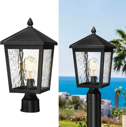 Large Lamp Post Light for Outdoor: Stylish Water Ripple Glass & Black Finish - Horizon Endless