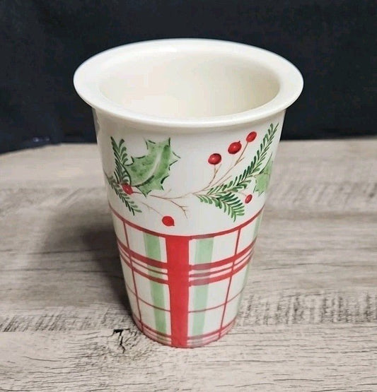 Lenox Travel Mug 12oz Holiday Gatherings Porcelain Mug Cup Plaid Without Lid - Horizon Endless