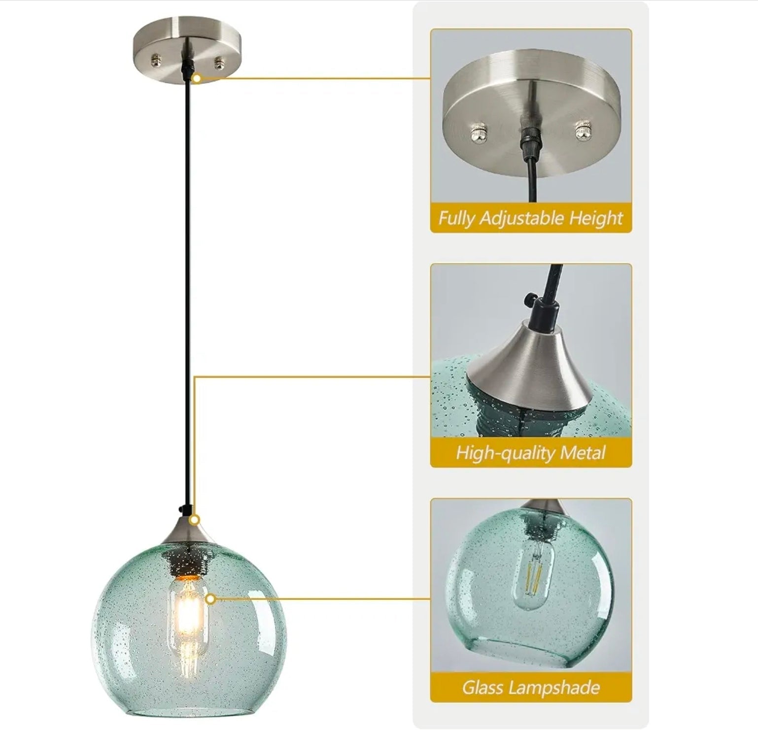Green Glass Pendant Lights for Kitchen Island, Modern Bedroom Pendant Light - Horizon Endless