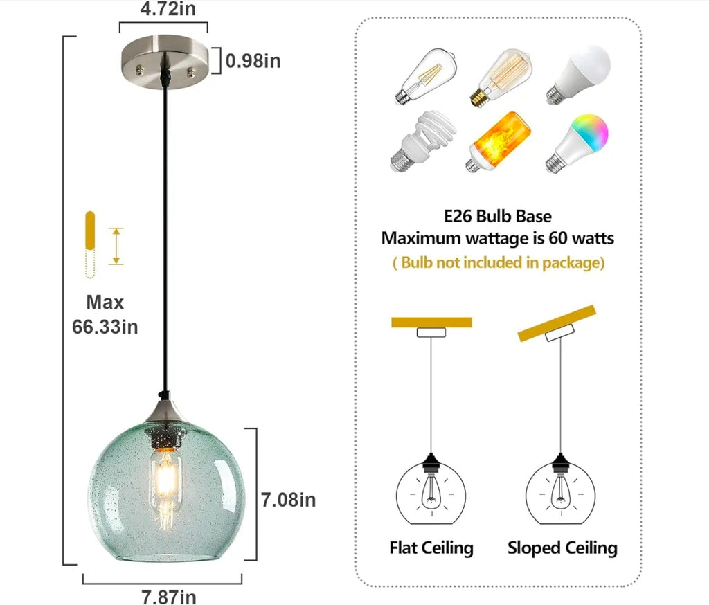 Green Glass Pendant Lights for Kitchen Island, Modern Bedroom Pendant Light - Horizon Endless