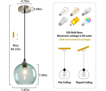 Green Glass Pendant Lights for Kitchen Island, Modern Bedroom Pendant Light - Horizon Endless