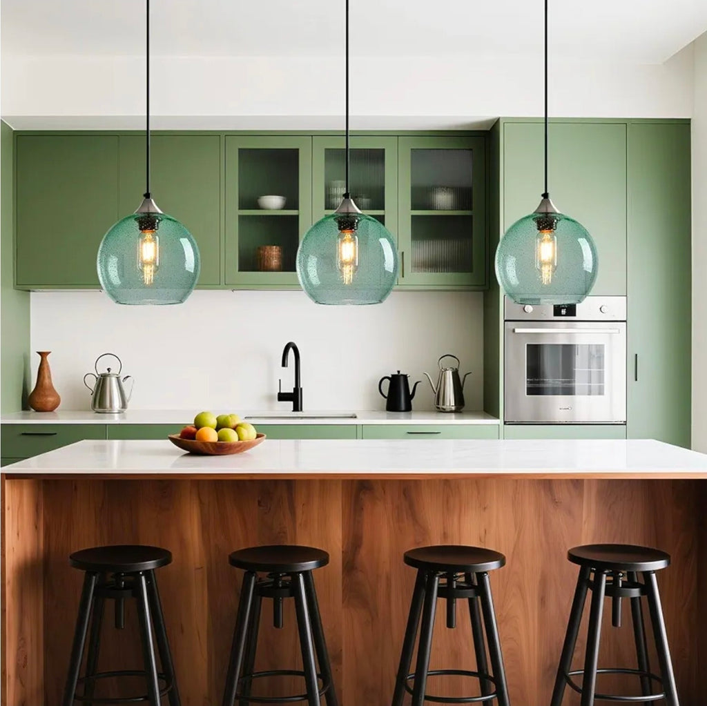 Green Glass Pendant Lights for Kitchen Island, Modern Bedroom Pendant Light - Horizon Endless