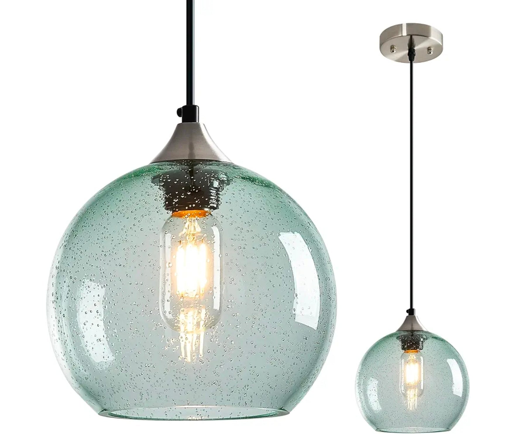 Green Glass Pendant Lights for Kitchen Island, Modern Bedroom Pendant Light - Horizon Endless