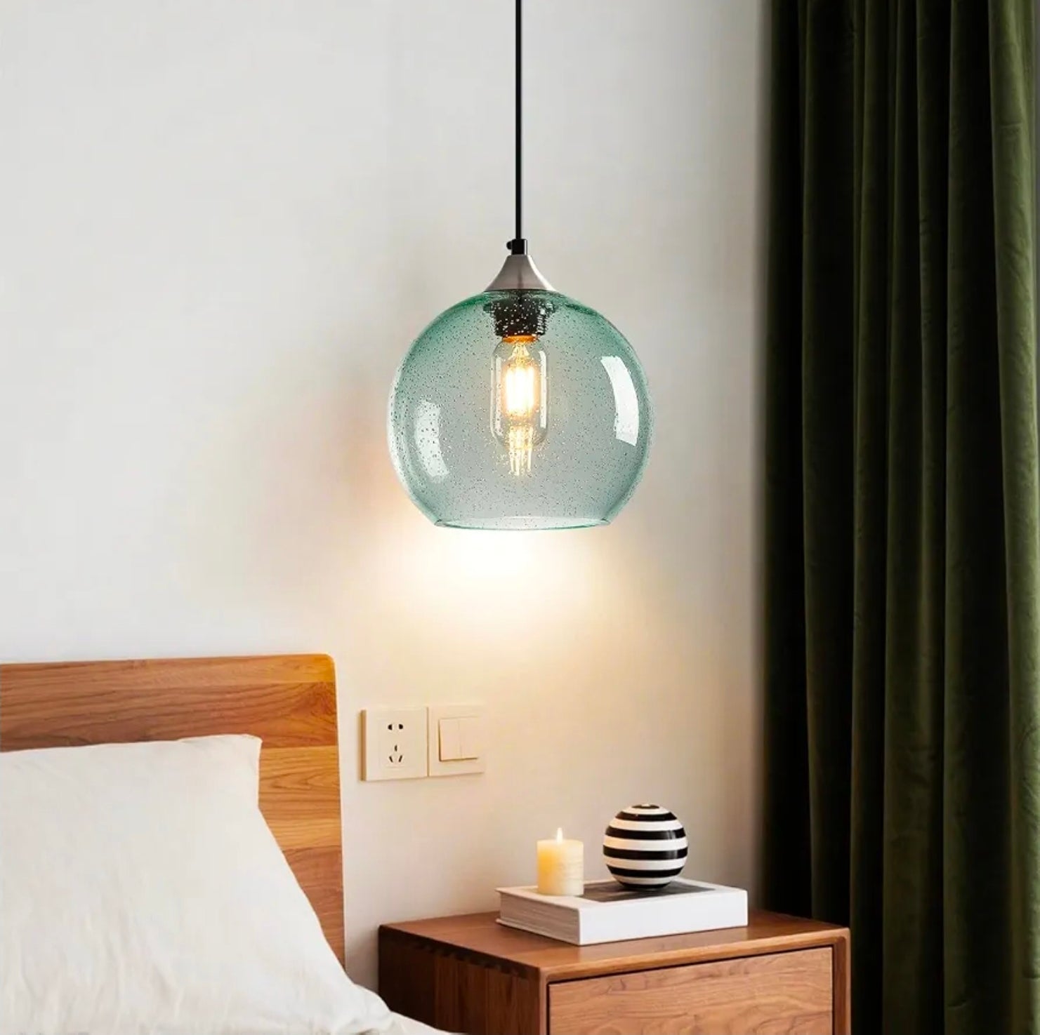 Green Glass Pendant Lights for Kitchen Island, Modern Bedroom Pendant Light - Horizon Endless