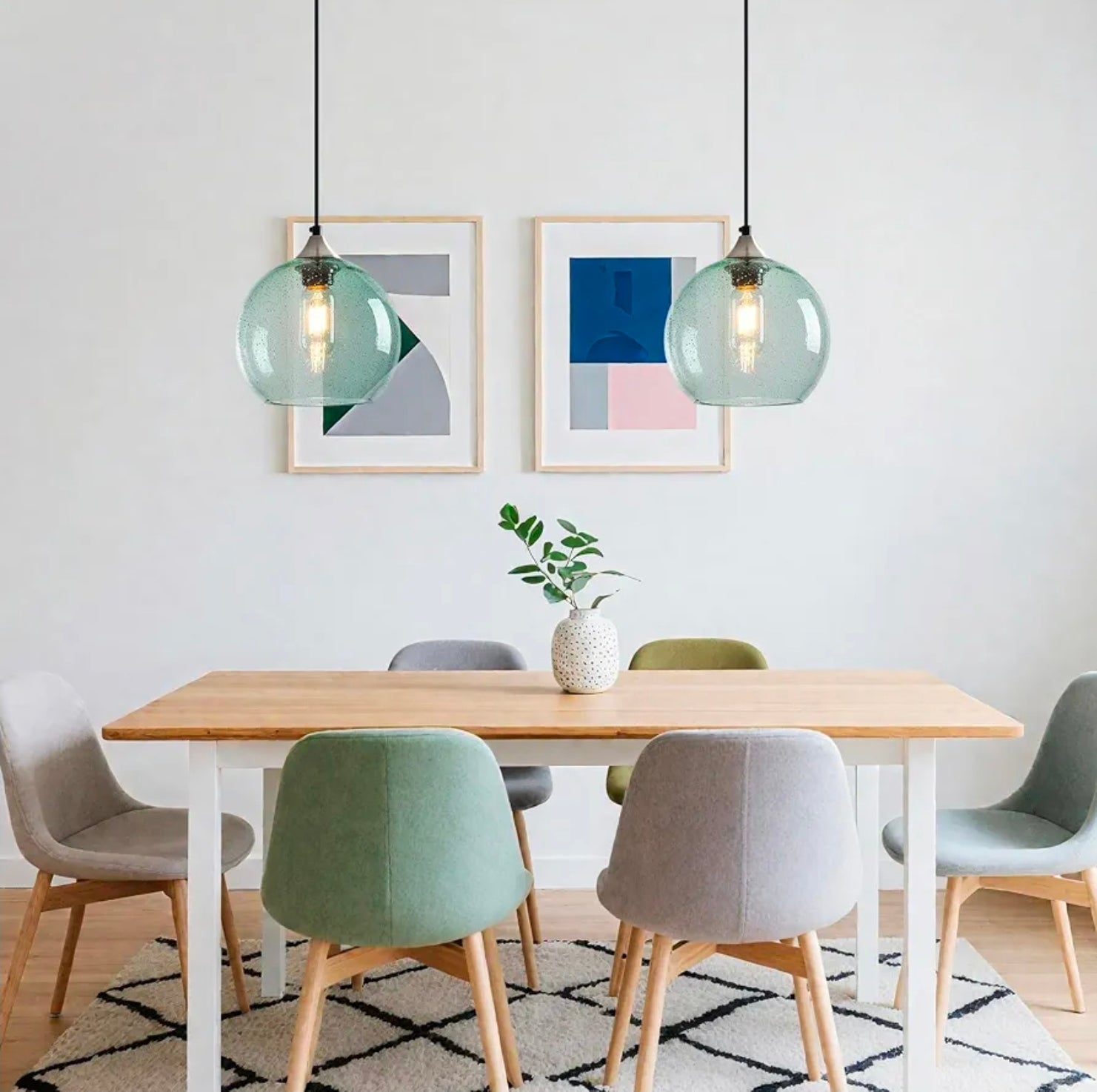 Green Glass Pendant Lights for Kitchen Island, Modern Bedroom Pendant Light - Horizon Endless