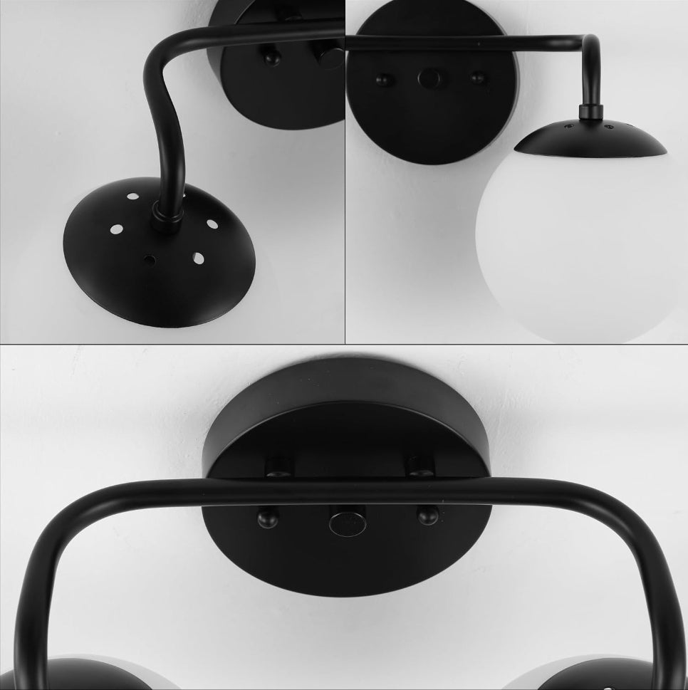 Louis Parisian Globe 15" Vanity 2-Light, Black White Frosted Glass Shade, Midcentury Parisian Bistro Style, Metal Wall Lamp, Dimmable, Hardwired, LED Bulbs Included - Horizon Endless