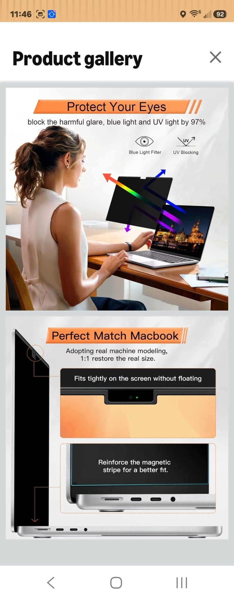 Magnetic Privacy Screen for MacBook Pro 13 Inch(2016-2022, M1, M2), Anti Glare Blue Light Filter with Camera Cover, Anti Spy Laptop Screen Protector - Horizon Endless