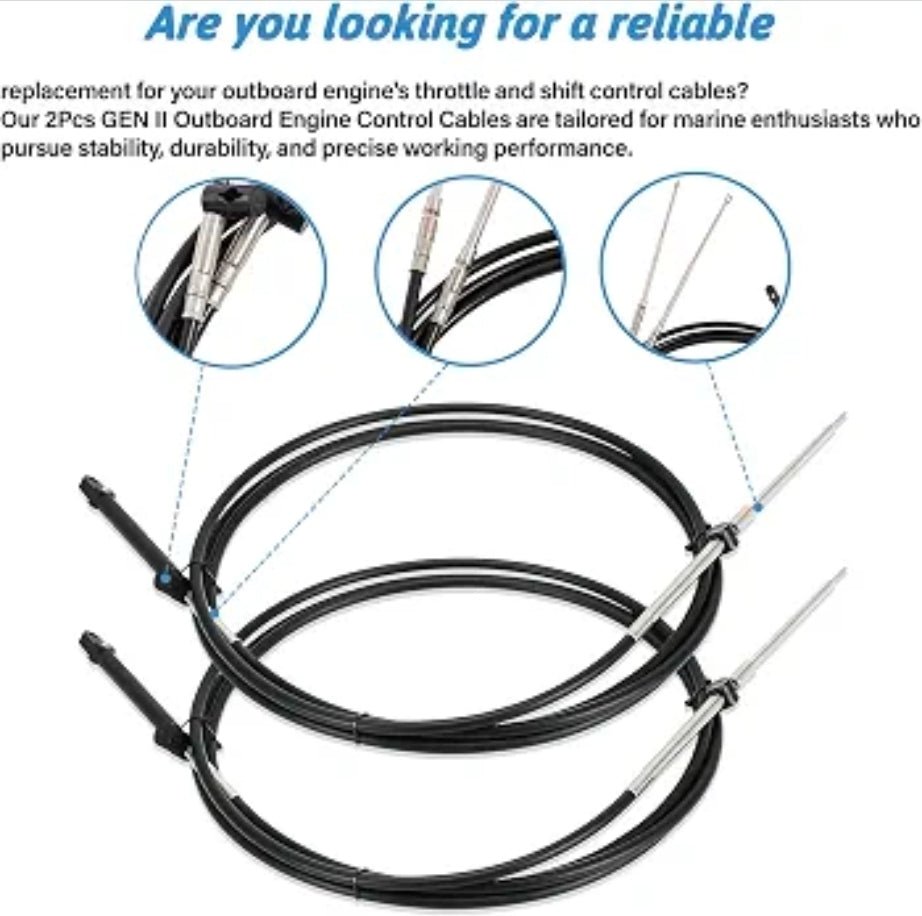 Mercury Mariner GEN II Throttle Cables - Set of 2, 12FT Outboard Engine Control Cables - Horizon Endless