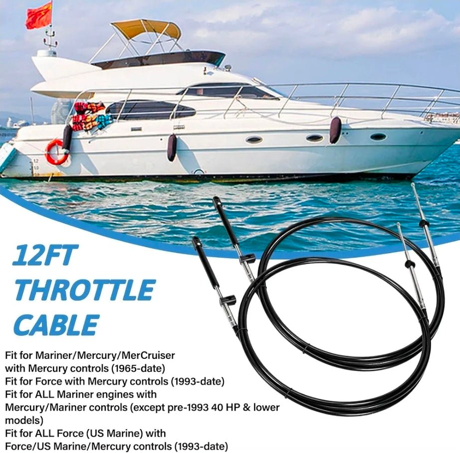 Mercury Mariner GEN II Throttle Cables - Set of 2, 12FT Outboard Engine Control Cables - Horizon Endless