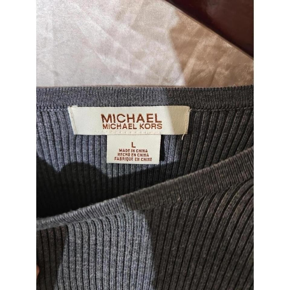 Michael Kors Gray Ribbed Knit Long Sleeve Top with Button Detail - L - Horizon Endless