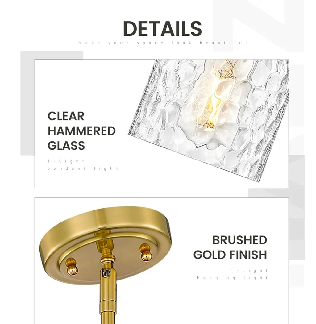 2-Pack Modern Gold Pendant Light Set with Clear Glass, Brushed Gold Finish - Horizon Endless