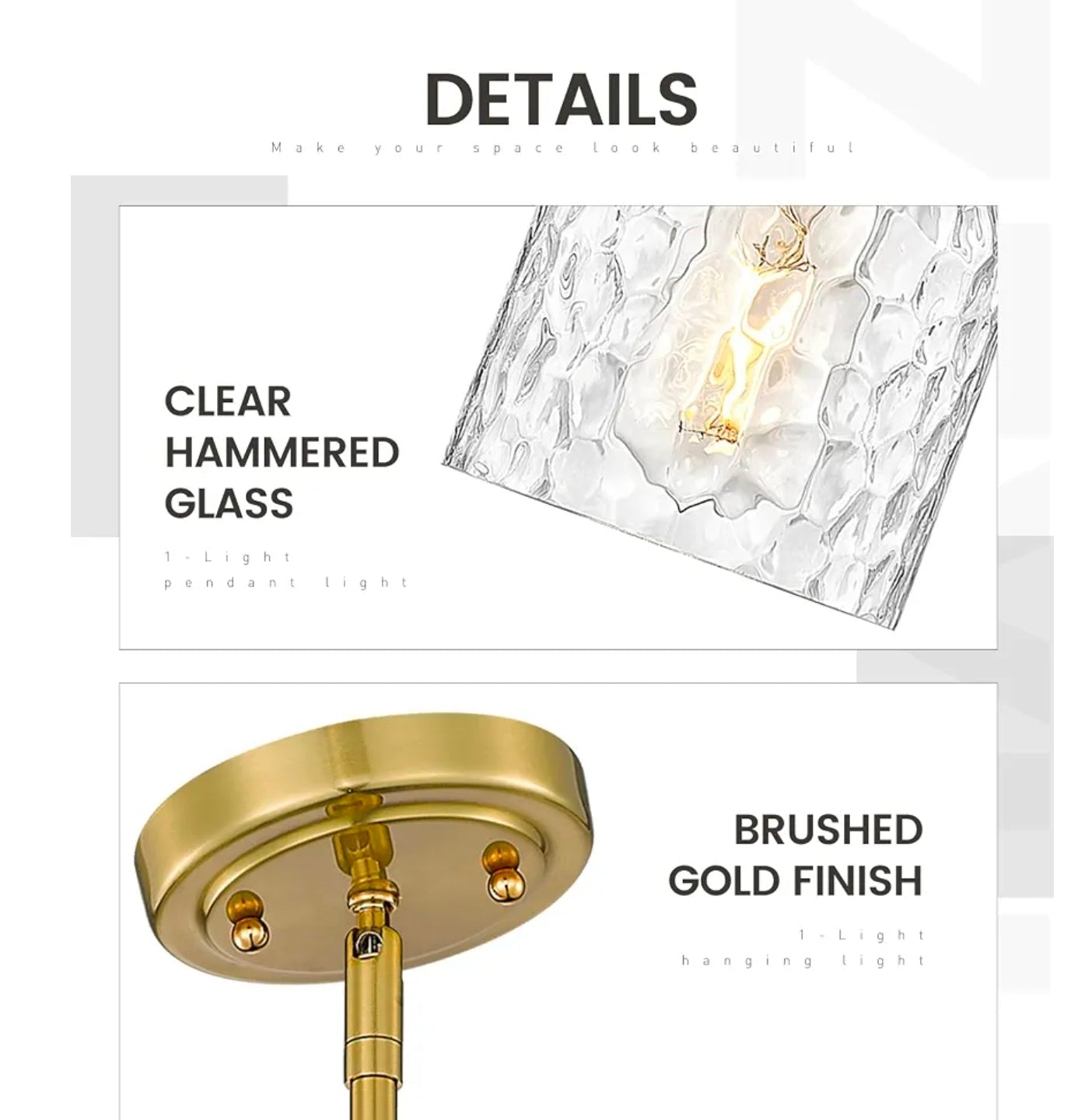 2-Pack Modern Gold Pendant Light Set with Clear Glass, Brushed Gold Finish - Horizon Endless